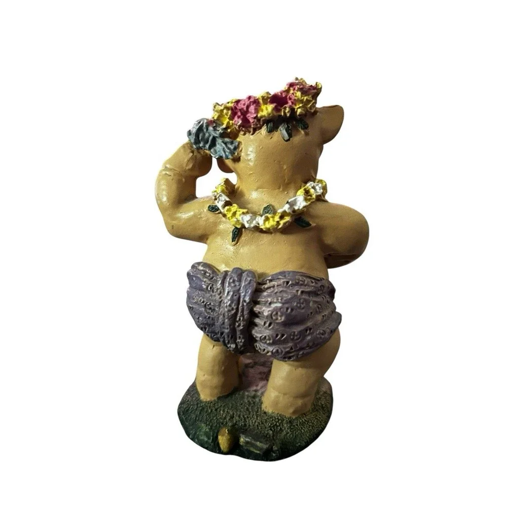 Hula Pig Figurine Tropical Luau Statue Resin Hawaiian Decor 4-5”